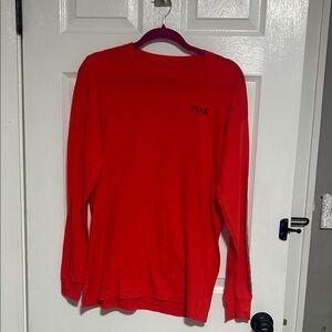 PINK Victoria's Secret Bold orange/pink Top with LOVEPINK on sleeve